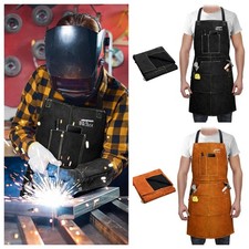 ARCCAPTAIN Leather Welding Apron Adjustable, Heat Flame Resistant with 6 Pockets