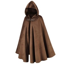 Men Hooded Cloak Adult Medieval Renaissance Costume with Hood Velvet Cape Hal...