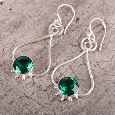 Sterling Silver Natural Green Emerald Drop Dangle Engagement May Birth Earrings