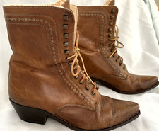 great antique Edwardian women's boots brown leather, sz 7 1/2, wearable cond. 