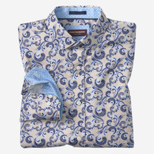 Johnston & Murphy Logan Printed Long-Sleeve Shirt, Tan Checkered Paisley