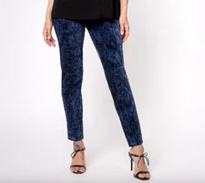 Susan Graver Regular Printed Knit Corduroy Slim Ankle Pants , Blue Sz 2X a618815