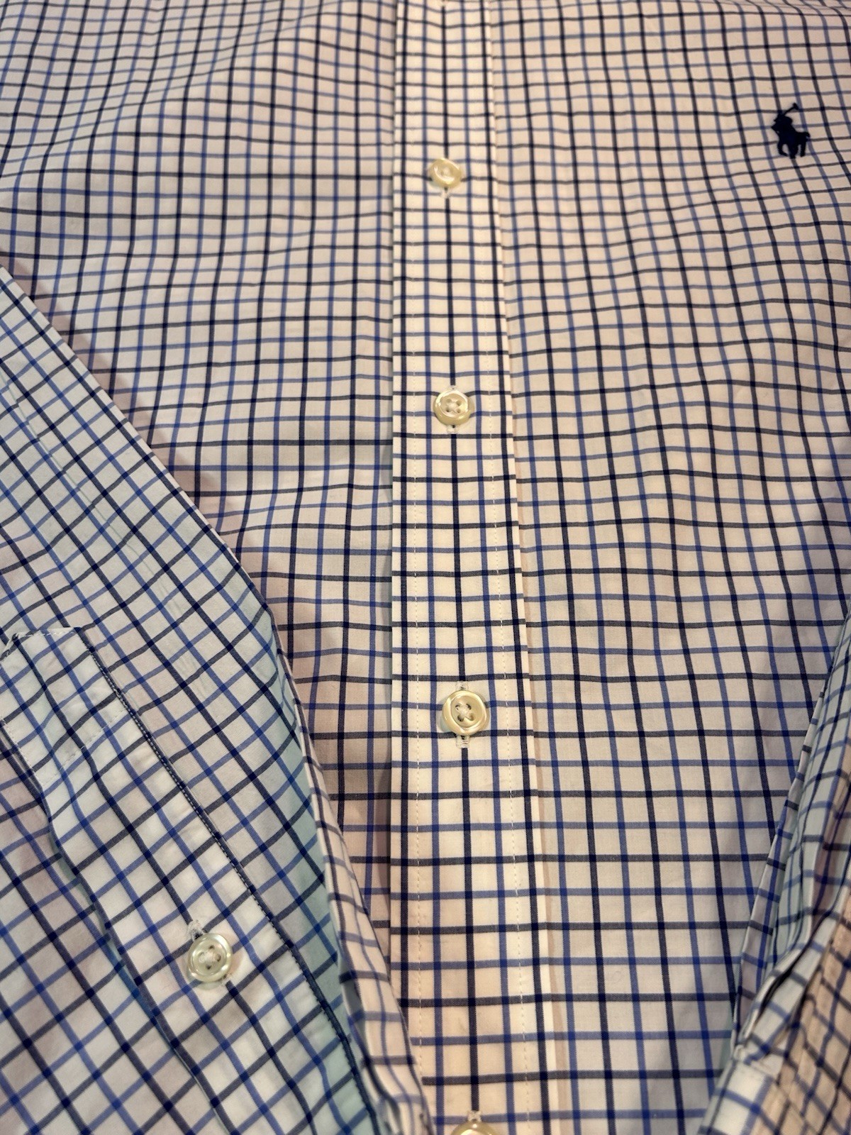 Polo Ralph Lauren Uomo XL Bianco Blu Plaid Pony L S Camicia Taglio Away Collo