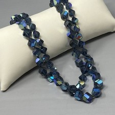 Stunning Blue Crystal Bead Necklace Aurora Borealis Glass 2 Strand Quality 22"