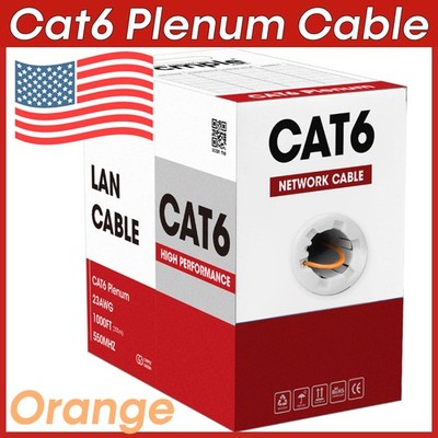 Cat6 CMP Plenum Solid UTP Ethernet Cable 1000ft 23AWG Bulk Network Orange