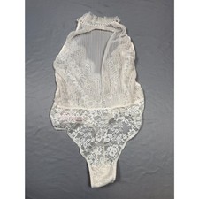 NWT Victoria's Secret Ivory White Lace High Neck Pleated Sheer Teddy Bodysuit S