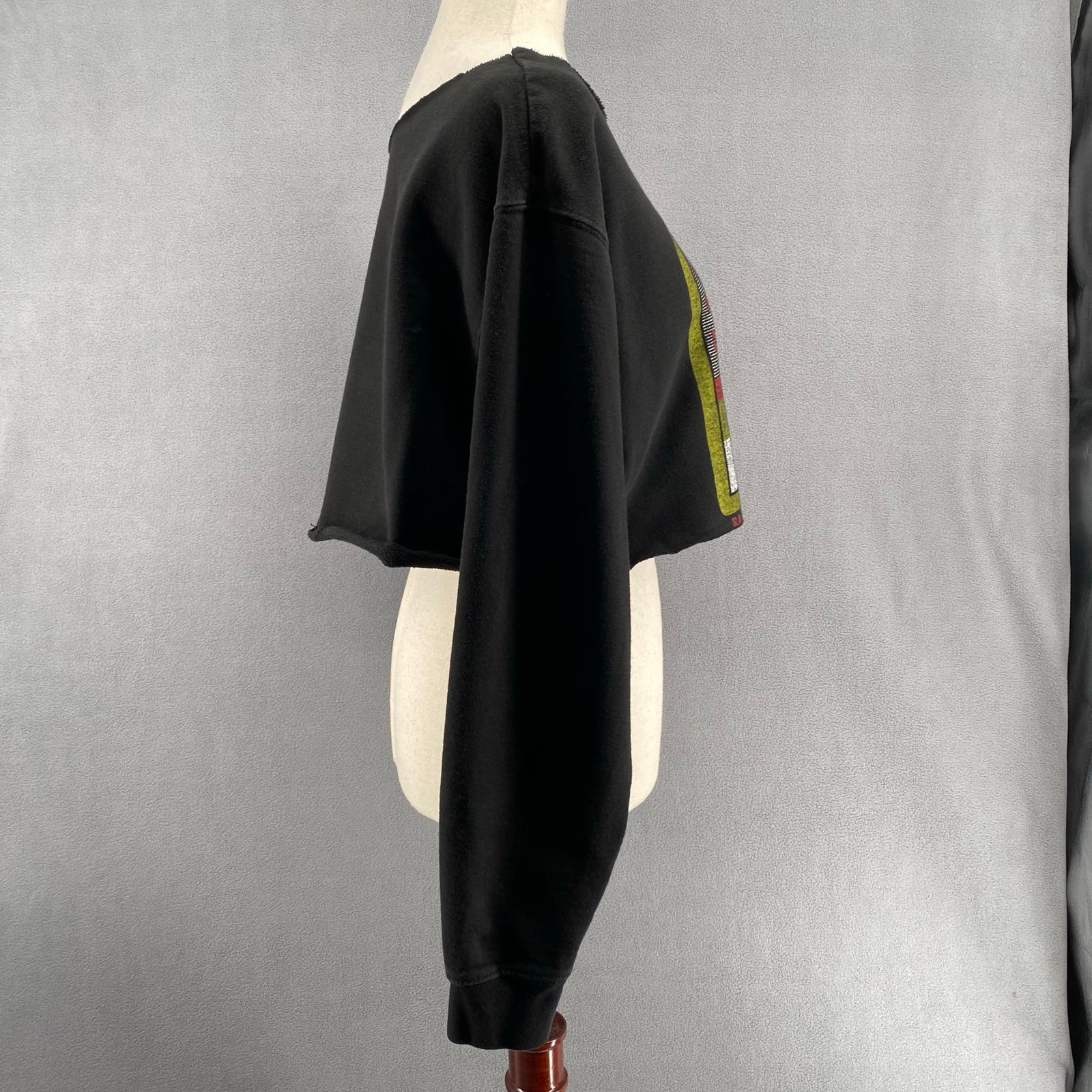 Rainier Beer Upper Left USA PNW Cropped Cut Off Long Sleeve Pullover Womens L