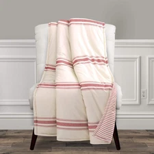 Throw Blanket Farmhouse Stripe, 60" x 50", Red
