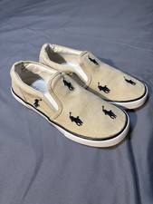 Ralph Lauren Polo Kids Slip On Shoes Size 3 Beige Blue Boys