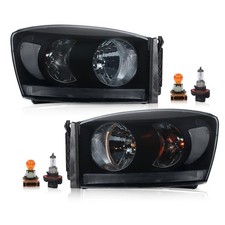 Pair Smoky Lens Black Headlights Wlight Bar Dodge Ram 1500 2500 3500 06-09