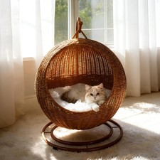 CIHTL Wicker Cat Bed Indoor Outdoor, Handwoven PP Rattan Cat Swing Bed with...