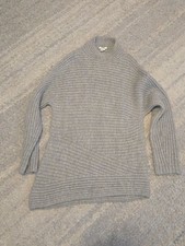 Helmut Lang Gray Ribbed Asymmetric Hem Alpaca Silk Tunic Sweater - Size M