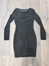 Windsor Black Rhinestone Lined Long Sleeve Bodycon Mini Dress M Zip