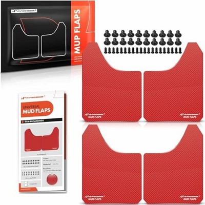 Universal Mud Flaps, 4 Pack Splash Guards for Truck Car Pickup 4 Pcs Set Red