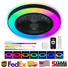 19" RGB Ceiling Fan Light Kit Cage Smart LED Lamp with APP Remote Control Black