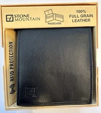 NEW Stone Mountain Passcase Bifold Wallet Genuine Leather RFID Black $50