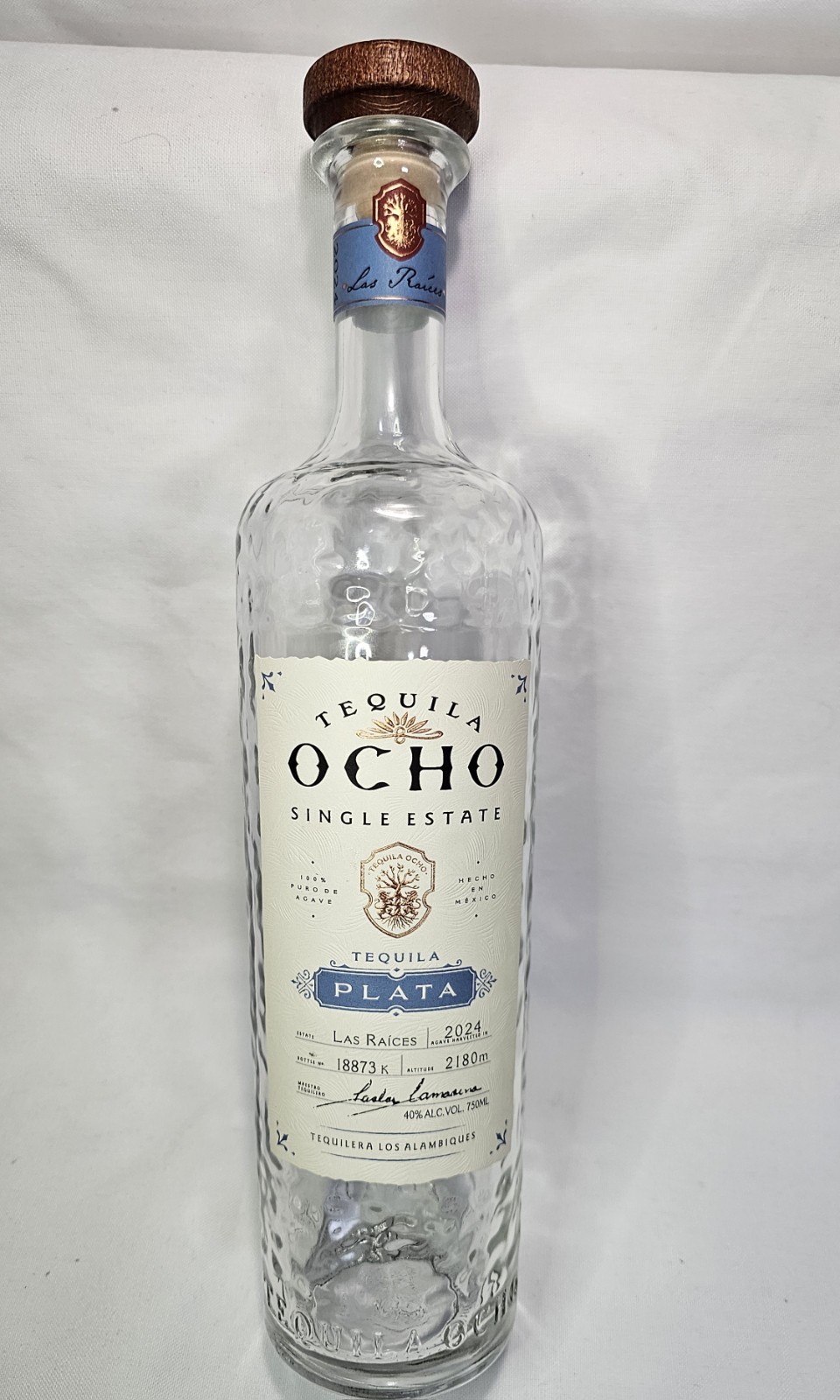 Tequila Ocho, Single Estate, Plata, Empty Bottle 750ml. 