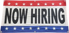 2x4 ft NOW HIRING USA Banner Sign - Polyester Fabric wb