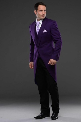Purple Men Tailcoat Suit Peak Lapel 
