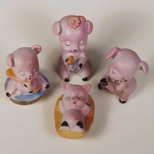 Vintage Pig Family Fairy Garden Ceramic Bisque 4 Piece Lot 1 1/4" to 2 1/4" Tall
