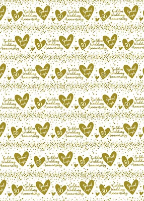 2 Sheets Golden 50th Wedding Anniversary Wrapping Paper Hearts Design (BGC-W108)