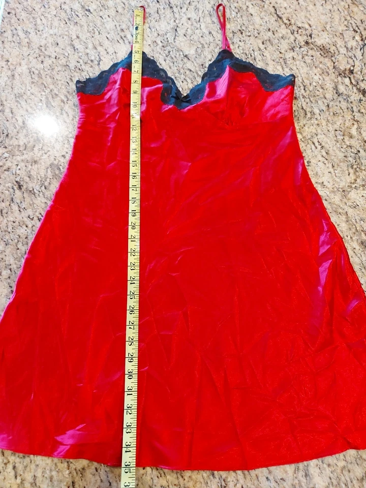 Ambrielle Sexy Rojo con Encaje Negro Talla Grande Satén Neglige/Chemise Sedoso ¡Bonito! Foto 4 de 4