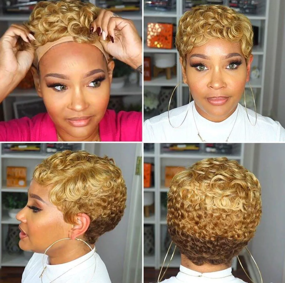 Pixie Cut Short Curly Wave Wig Black Blonde Layered Fashion Wigs for Black Women