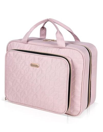 Water-resistant Pink Travel Toiletry Bag with Hanging Hook-image