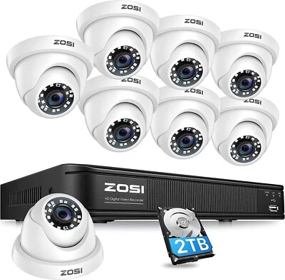 ZOSI 8CH H.265+ 3K Lite Security DVR 1080P CCTV System Outdoor Camera 2TB HDD