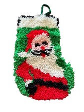 Vintage Latch Hook Santa Christmas Stocking Wall Decor Handmade Finished Retro