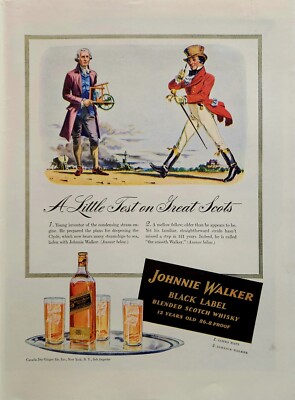 1941 Johnnie Walker Black Whiskey Print Ad Ephemera Wall Art Decor