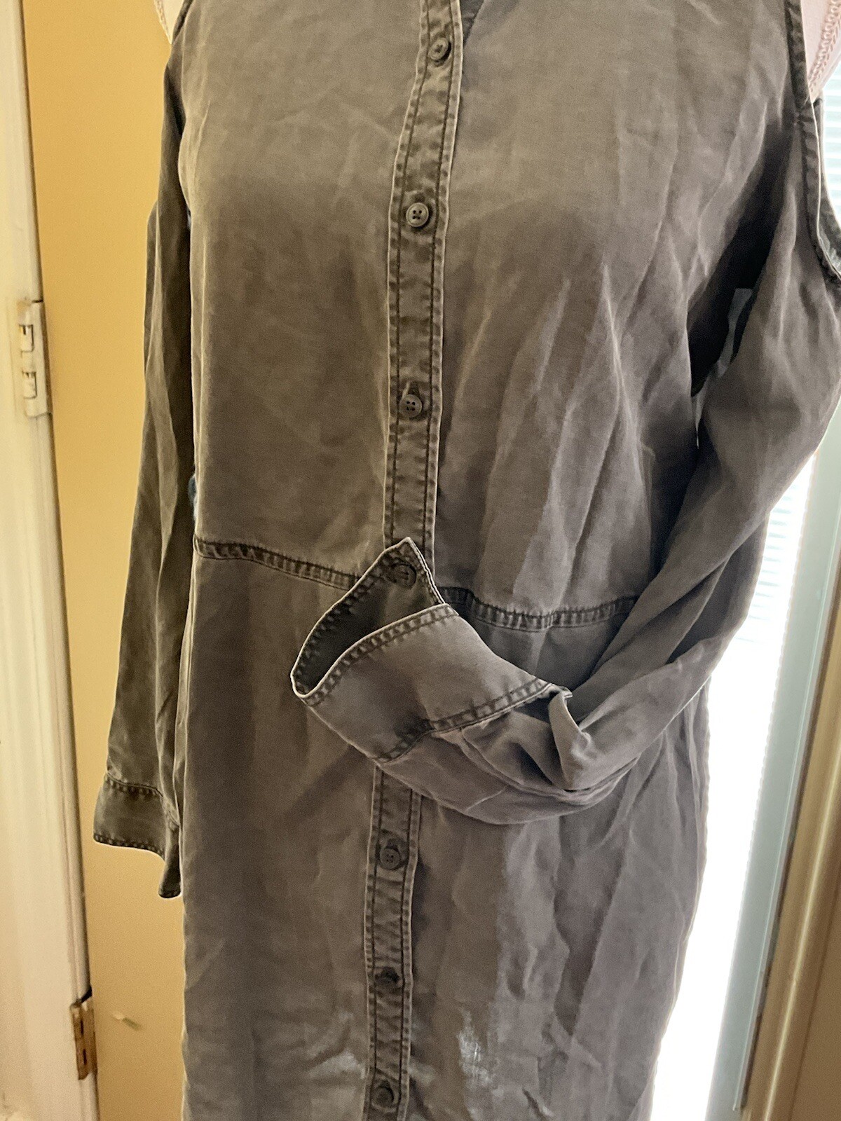 Express Gray Cold Shoulder Button Down Tencel Shi… - image 3