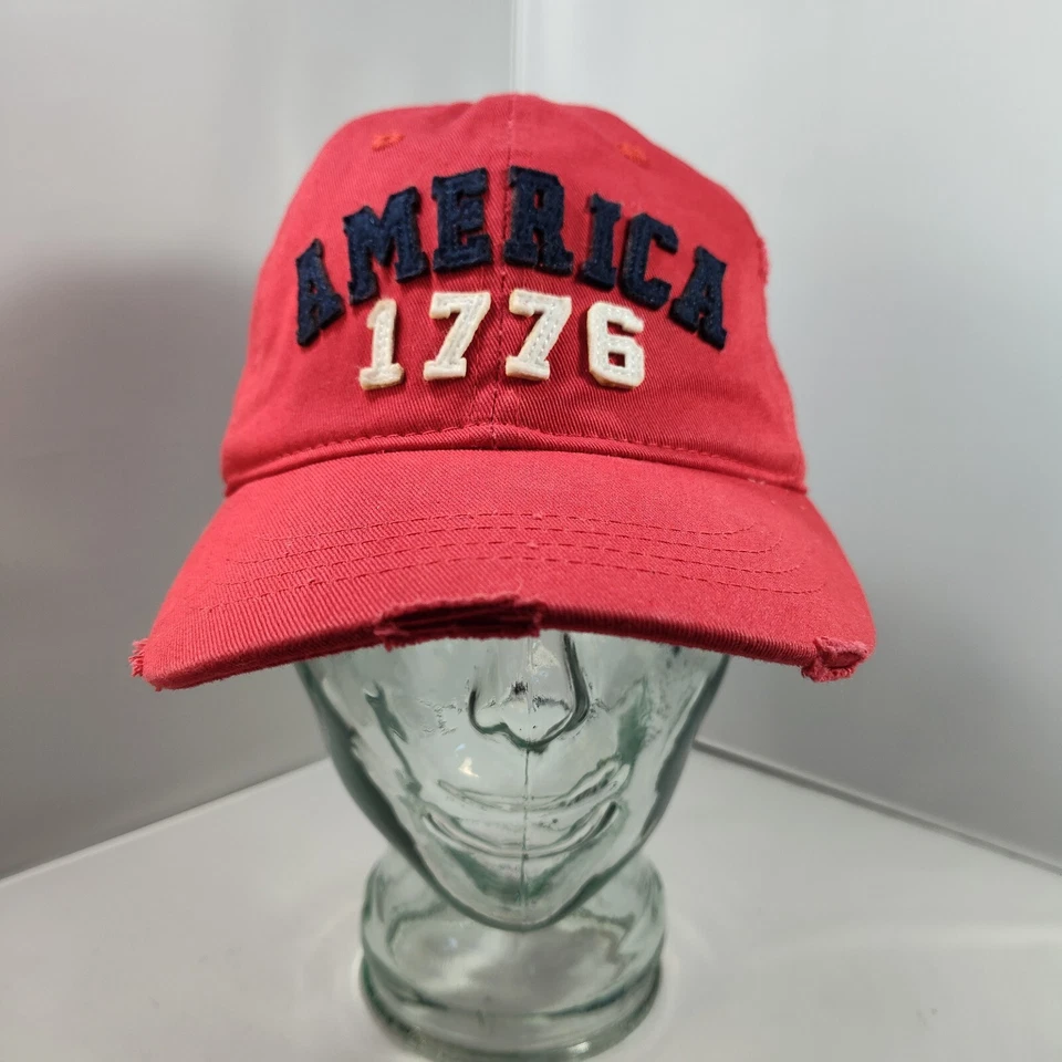 Gorra de béisbol America 1776 roja de algodón envejecido bordada pesada Foto 3 de 4
