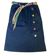 Vintage 1980s Skirt Rainbow Full Buttons Tie Belted Sanibel Elastic Waist Modest