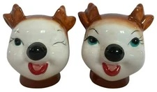 Anthropomorphic Christmas Salt & Pepper Shakers Winking Deer Vintage Style NEW!