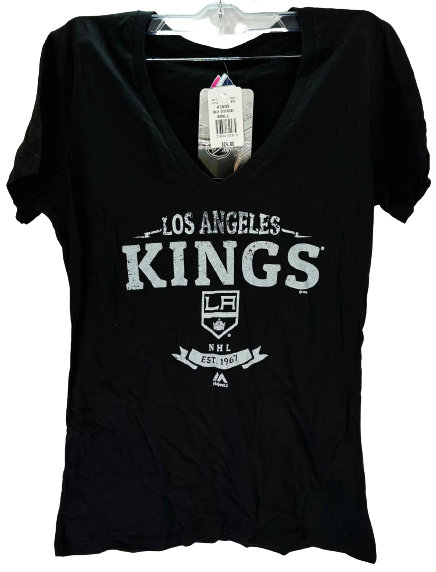 Majestic Women's Kings Short Sleeve V-Neck T-Shirt- Black