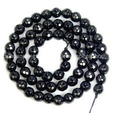 Natural 6mm Faceted Black Agate Onxy Gemstone Round Loose Beads 15"