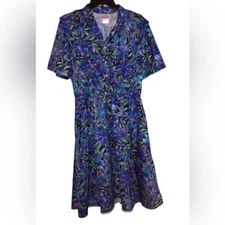 Vintage California Looks Floral Dress Approximately Size Large Black Blue