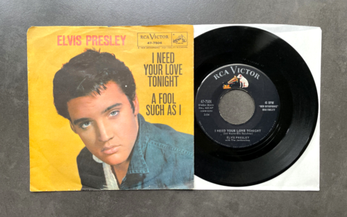 7" Elvis Presley - I Need Your Love Tonight - 47-7506 Elvis Sails ad back - Afbeelding 1 van 2