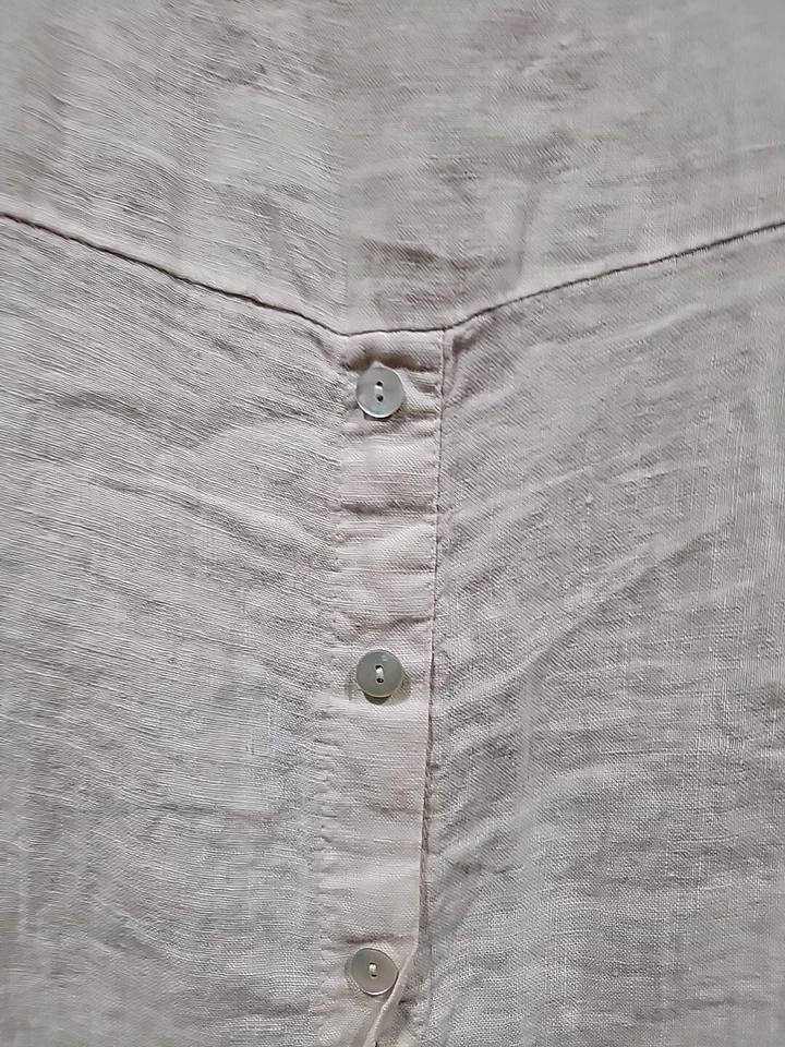 Blusa túnica Terzo Millennio de lino natural dobladillo alto-bajo manga lengüeta enrollable #C Foto 4 de 4