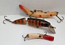 Fishing Lures Vintage Chub Creek Helin Flat Fish Kautzky Lazy Ike lot of 3