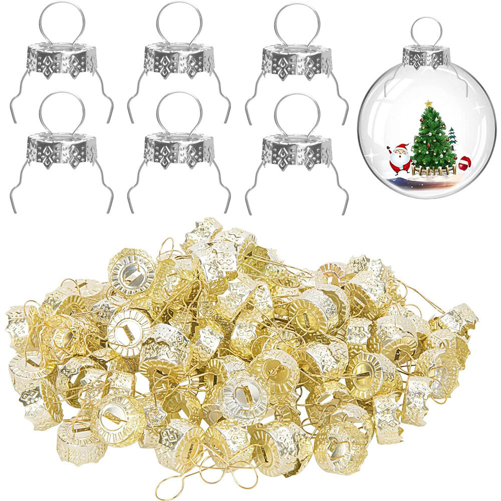100x Round Christmas Ornament Caps Metal Removable Hangers Replacement Cap 