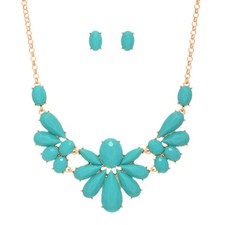 Womens Beaded Turquoise Bib Collar Statement Necklace Boutique Style