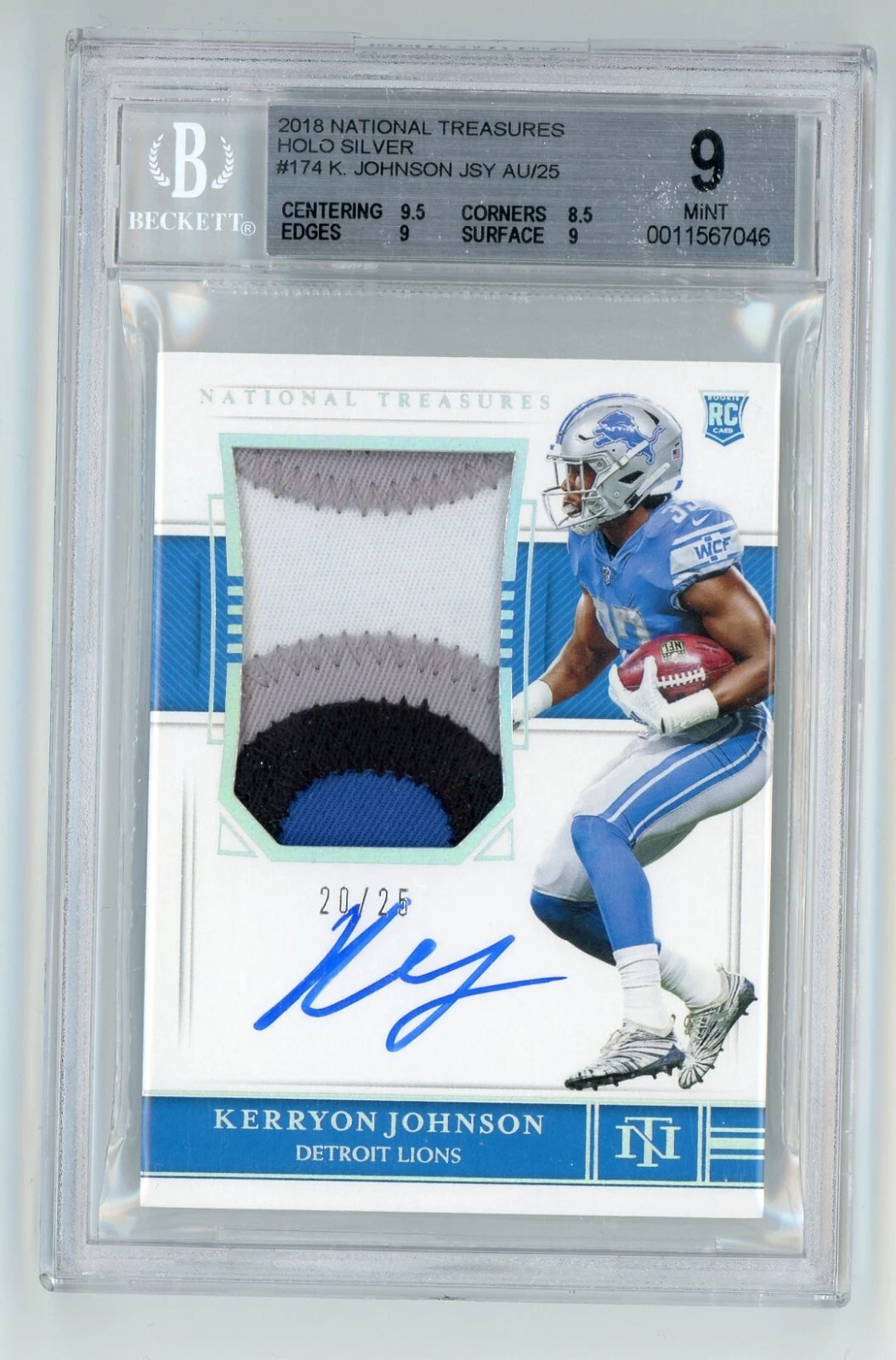 Kerryon Johnson Panini National Treasures #174 Patch Autograph-Holo Gold