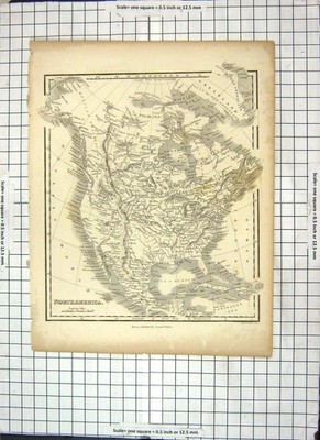 Original alter antiker Druck Karte Nordamerika Mexiko Kuba Hudson Bay Grönland