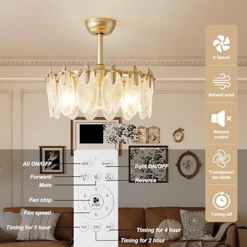 Crystal Fandelier Ceiling Fan with Light Chandelier Fan Glass Semi Flush Mount  - Image 4 of 4