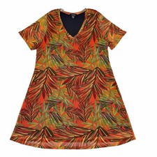Karen Kane Dress Womens 1X Plus Size Hawaiian Beach Tropical A-Line Flare Mesh