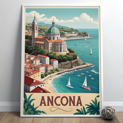 Ancona Italy Travel Poster - Majestic Cathedral Seascape Art Print_moreDetail_4k