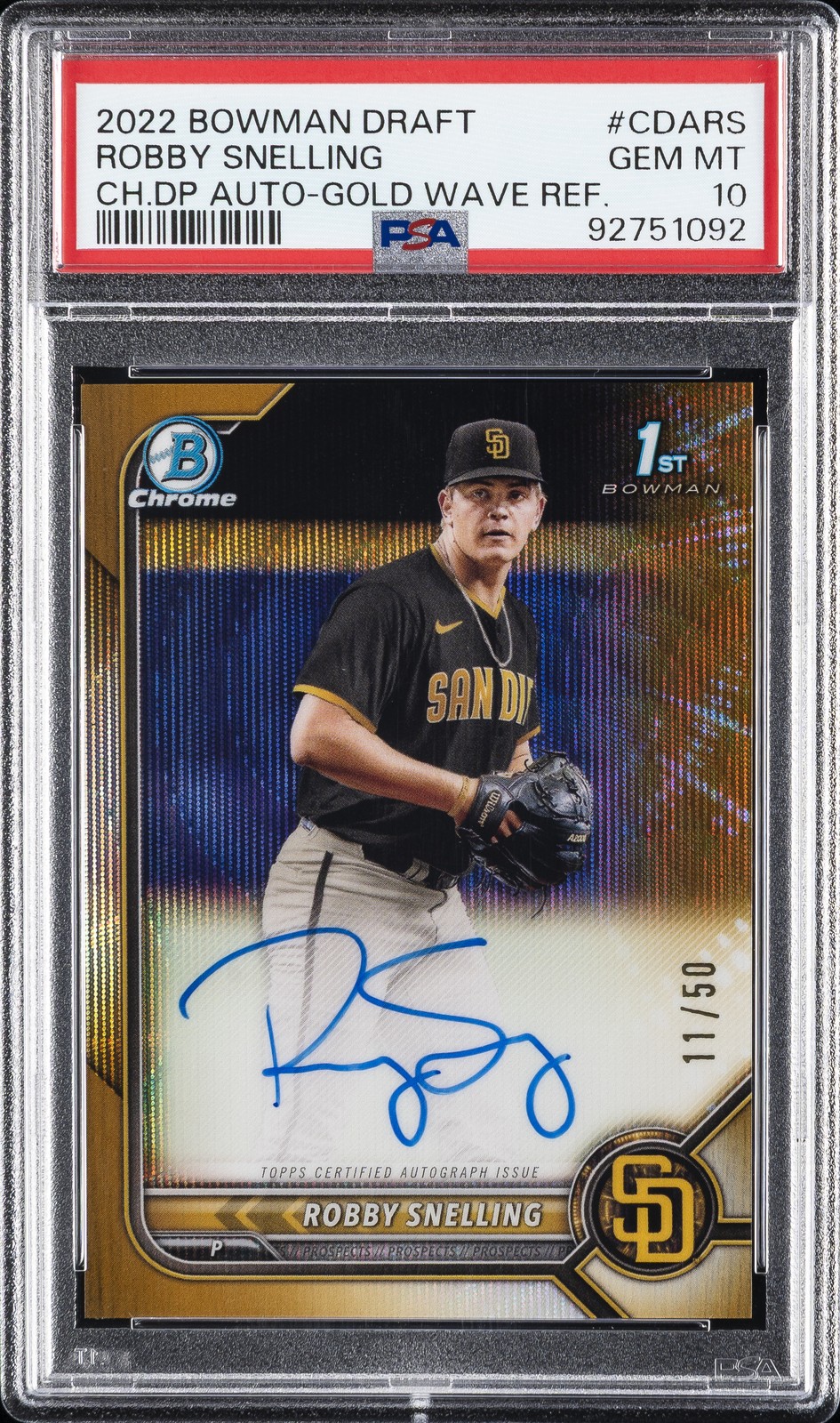 2022 BOWMAN DRAFT CHROME DP AUTO GOLD WAVE ROBBY SNELLING 11/50 PSA 10 AUTO
