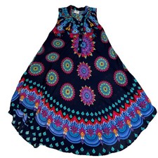 Boho Mandala Medallion Border Print Sleeveless Swing Dress M Resort Wear